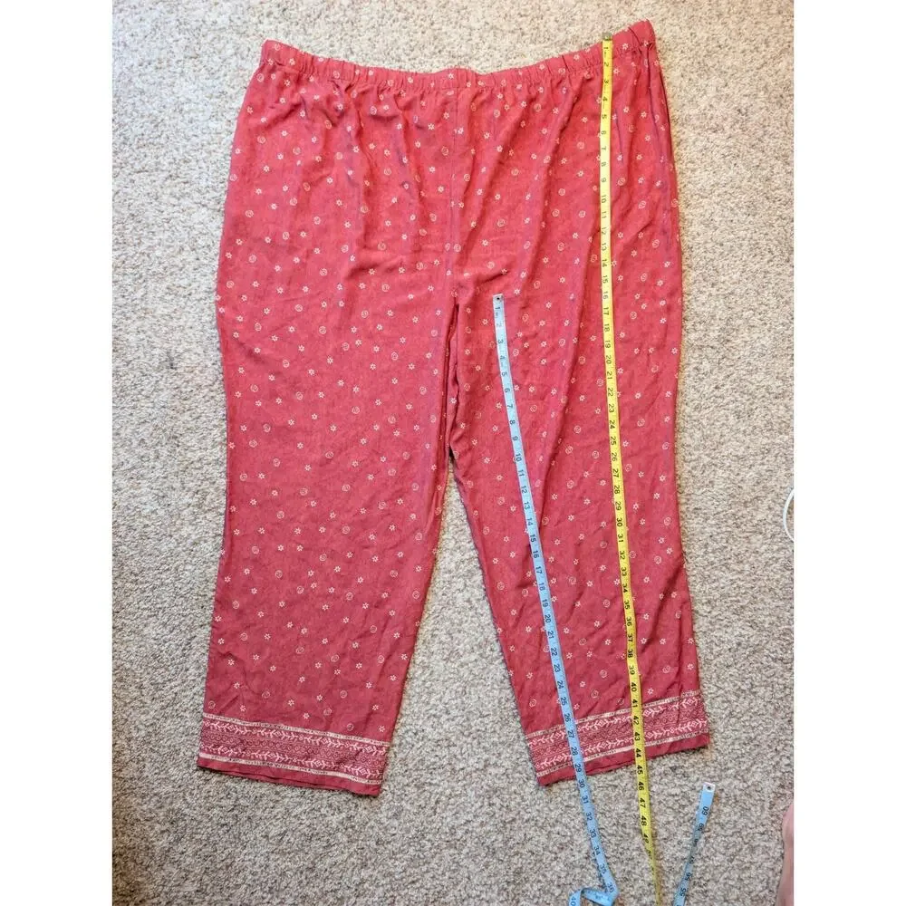 Coldwater Creek PJ Pants 3X Pink Floral Wide Leg Ankle Rayon Drawstring